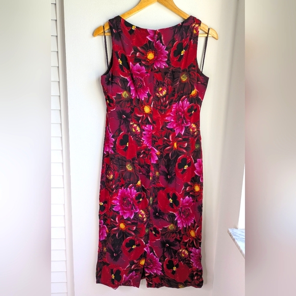 Dolce & Gabbana Red/Pink Floral Silk Midi Sleeveles Dress Zip Back Size 46 US 10 - Picture 4 of 13